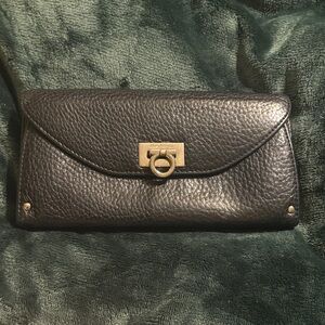 Salvatore Ferragamo Black Pebble Leather Wallet/Clutch